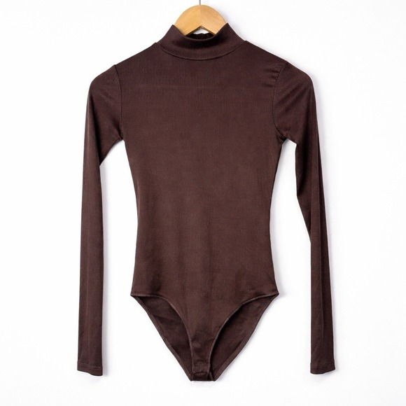 Zara Tops - Zara Trafaluc Ribbed Bodysuit Brown Long Sleeve Stretch Slim Fit Size S